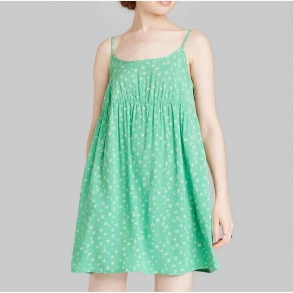 Wild Fable Womens Size XXS Sleeveless Woven Babydoll Dress in Mint Green Floral